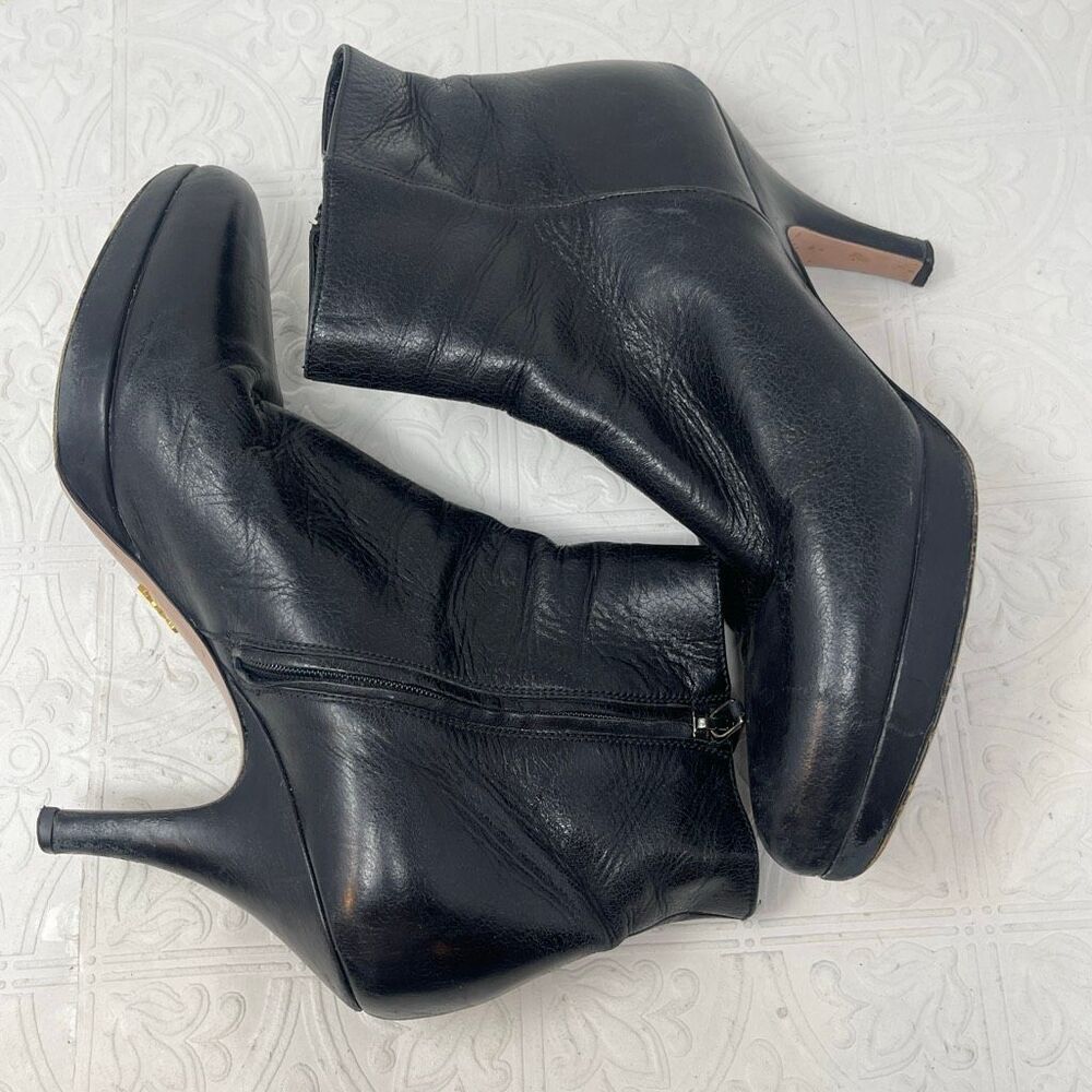 PRADA Black leather heeled boots Sz 38.5 - Picture 3 of 5